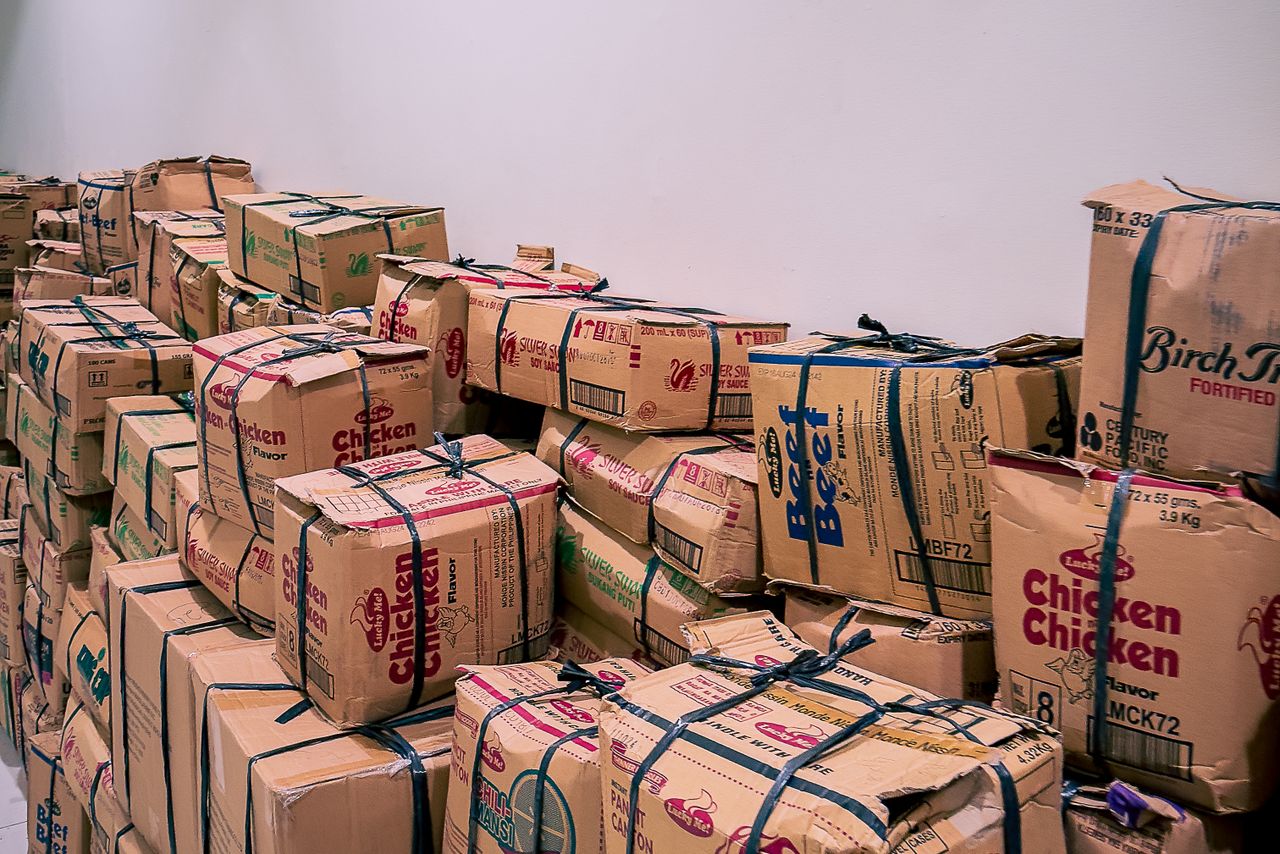 Pallets of finished corrugated boxes in the Padma Accessories warehouse
