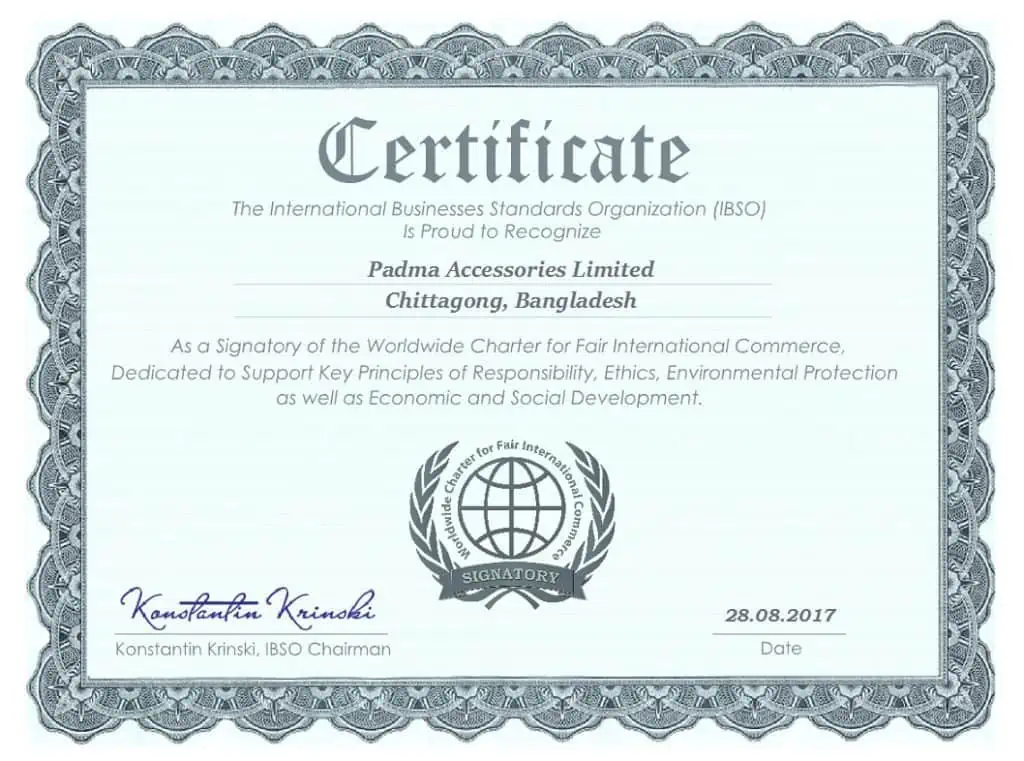 Padma Accessories Limited certificate
